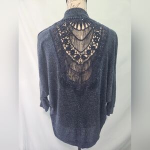 Rewind Blue Heathered Lace Back Cardigan. Size Small.
